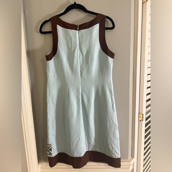 Willow Glenn Shift Dress Size 8 Blue Brown Linen - Picture 7 of 8